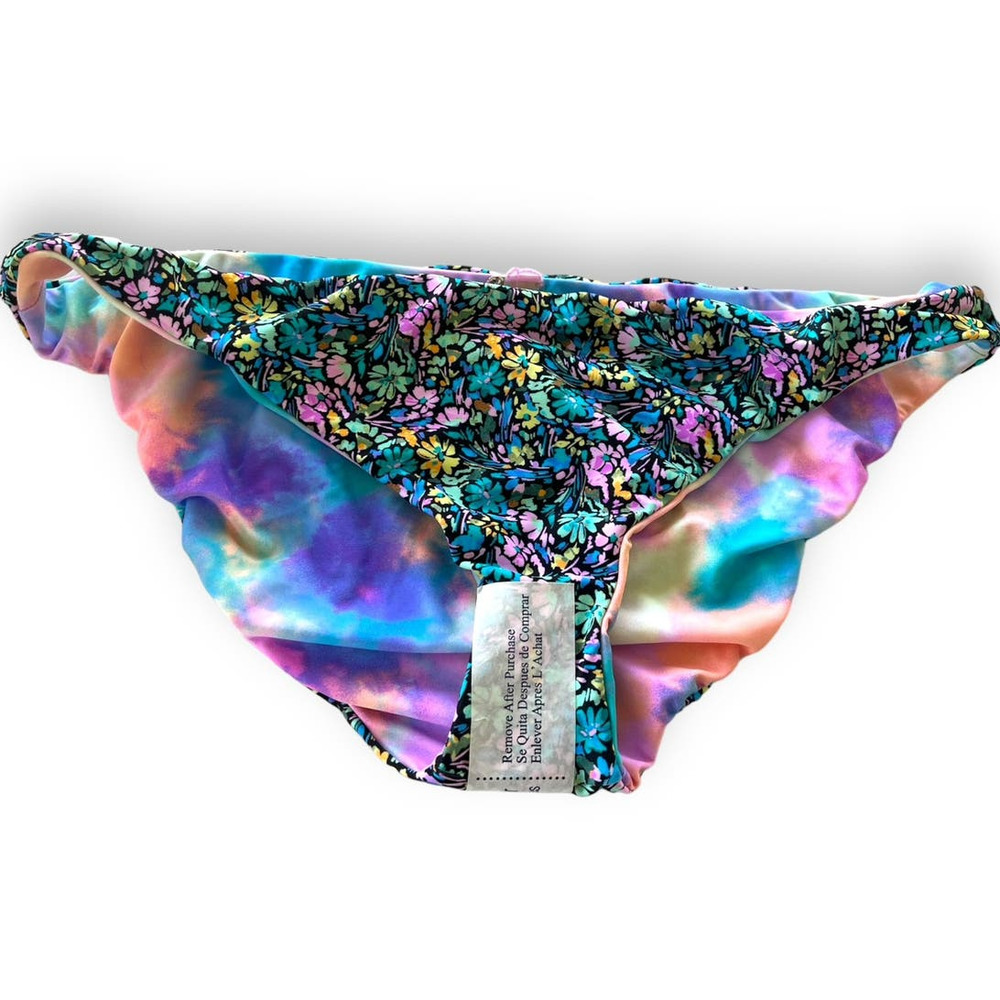 Raisins Low Rider Reversible FLORAL / TIE DYE Bikini Bottoms | Sz XL Beach Break - Picture 8 of 12